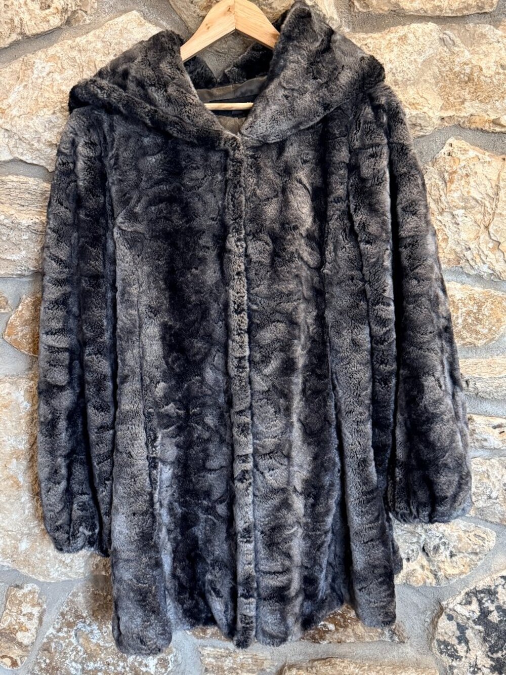 Silky Soft Faux Chinchilla Fur Cape Coat Gray Glam Swing Jacket Size S
